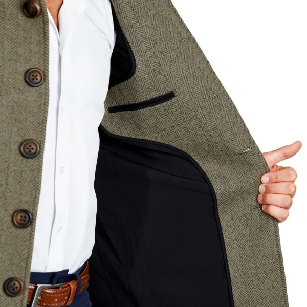 State and Liberty Olive Herringbone Open Button Overcoat | Coats & Jackets