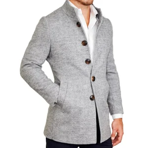 State and Liberty Open Button Overcoat - Grey Herringbone | Coats & Jackets