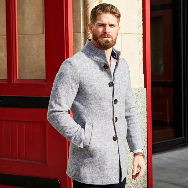 State and Liberty Open Button Overcoat - Grey Herringbone | Coats & Jackets
