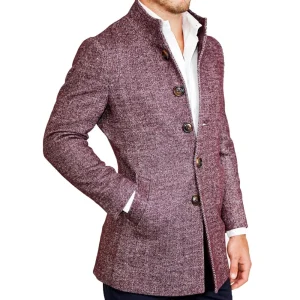 State and Liberty Open Button Overcoat - Maroon Herringbone | Coats & Jackets