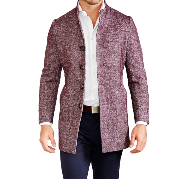 State and Liberty Open Button Overcoat - Maroon Herringbone | Coats & Jackets