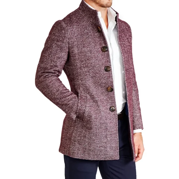 State and Liberty Open Button Overcoat - Maroon Herringbone | Coats & Jackets