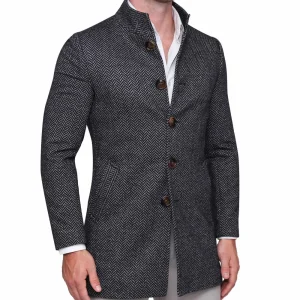 State and Liberty Open Button Overcoat - Navy & Grey Chevron | Coats & Jackets