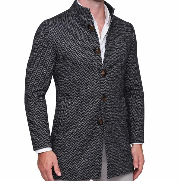 State and Liberty Open Button Overcoat - Navy & Grey Chevron | Coats & Jackets