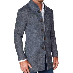 State and Liberty Open Button Overcoat - Navy Herringbone | Coats & Jackets