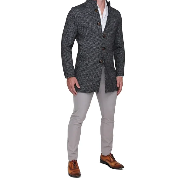 State and Liberty Open Button Overcoat - Navy & Grey Chevron | Coats & Jackets
