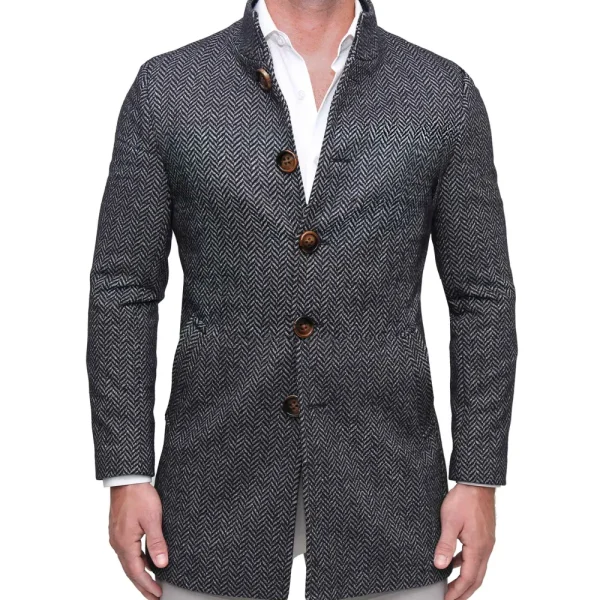State and Liberty Open Button Overcoat - Navy & Grey Chevron | Coats & Jackets