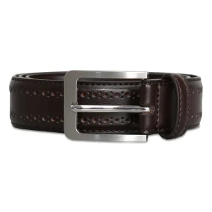 State and Liberty Perforated Leather Belt - Dark Brown | Accessories