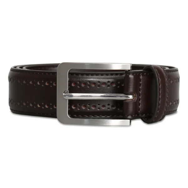 State and Liberty Perforated Leather Belt - Dark Brown | Accessories
