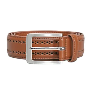 State and Liberty Perforated Leather Belt - Light Brown | Accessories