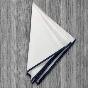 State and Liberty Pocket Square - White With Blue Edge Stitch | Accessories