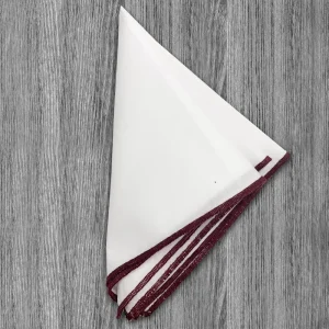 State and Liberty Pocket Square - White With Maroon Edge Stitch | Accessories