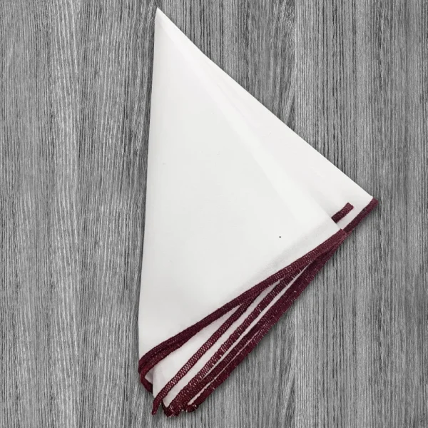 State and Liberty Pocket Square - White With Maroon Edge Stitch | Accessories
