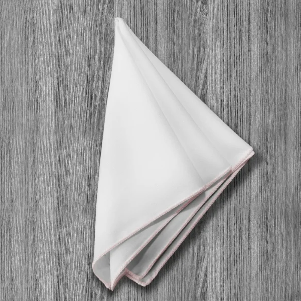 State and Liberty Pocket Square - White With Pink Edge Stitch | Accessories