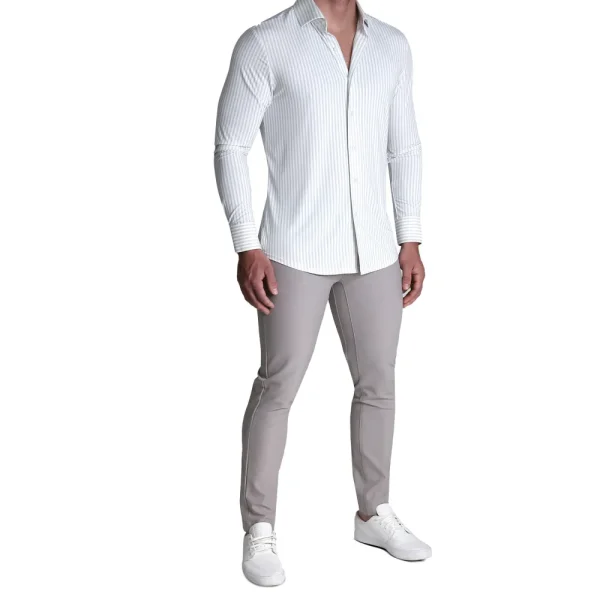 State and Liberty "The Aaria" Sport Shirt - Light Grey Bengal Stripe | Casual Long Sleeves | Long Sleeve Button Downs
