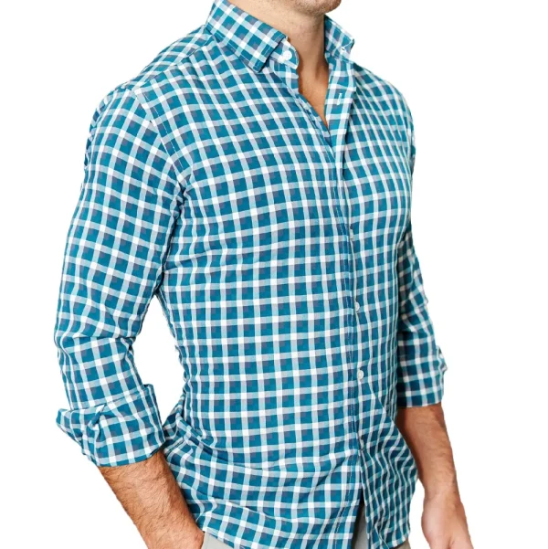 State and Liberty "The Bagley" Teal, Grey and White Triple Check | Dress Shirts
