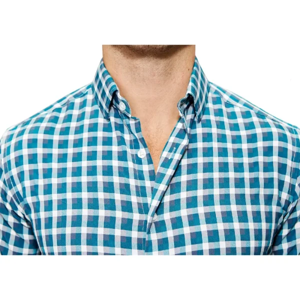 State and Liberty "The Bagley" Teal, Grey and White Triple Check | Dress Shirts