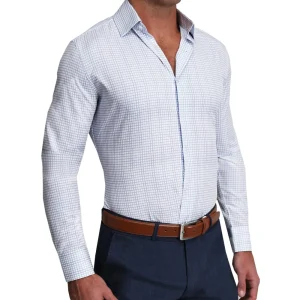 State and Liberty "The Baxter" Blue Mini Line Patterned Windowpane | Dress Shirts