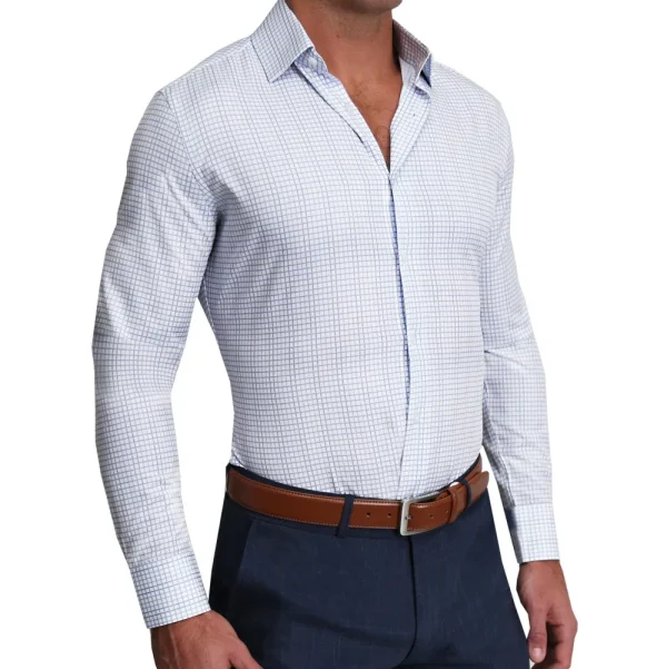 State and Liberty "The Baxter" Blue Mini Line Patterned Windowpane | Dress Shirts