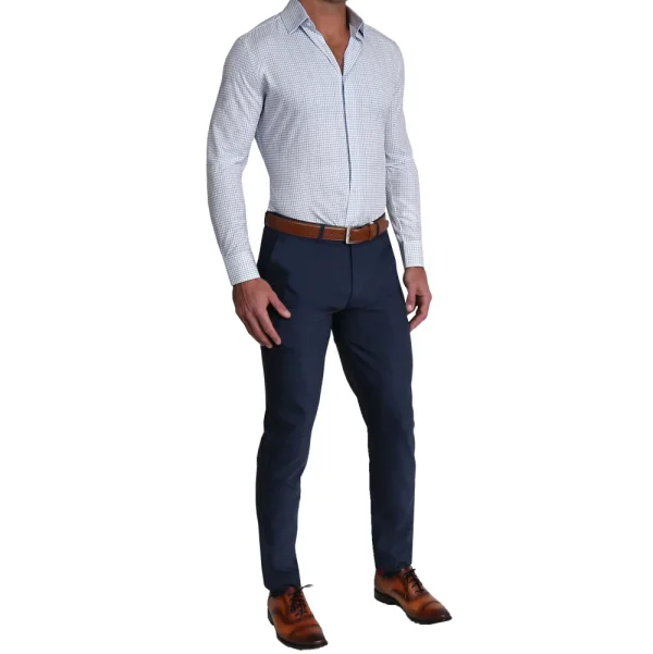 State and Liberty "The Baxter" Blue Mini Line Patterned Windowpane | Dress Shirts