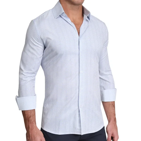 State and Liberty "The Baxter" Blue Mini Line Patterned Windowpane | Dress Shirts