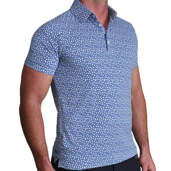 State and Liberty "The Beckham" Geo Royal Blue & White Double Circle | Short Sleeve Button Downs | Polos