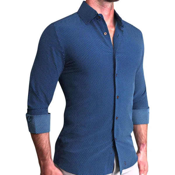 State and Liberty "The Boylston" Navy with White Polka Dots | Dress Shirts