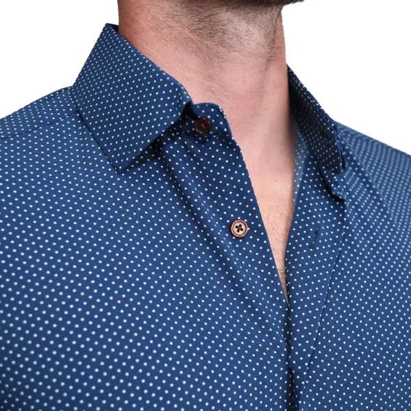 State and Liberty "The Boylston" Navy with White Polka Dots | Dress Shirts