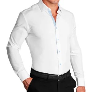 State and Liberty "The Briggs" Solid White with Light Blue Accents | Dress Shirts