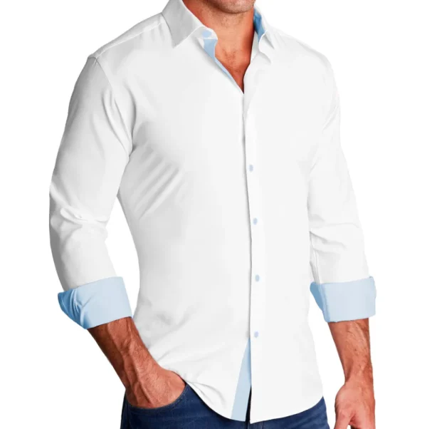 State and Liberty "The Briggs" Solid White with Light Blue Accents | Dress Shirts