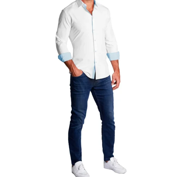 State and Liberty "The Briggs" Solid White with Light Blue Accents | Dress Shirts