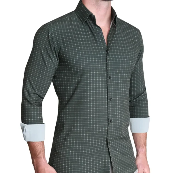 State and Liberty "The Colby" Dark Green & Mint Windowpane | Dress Shirts