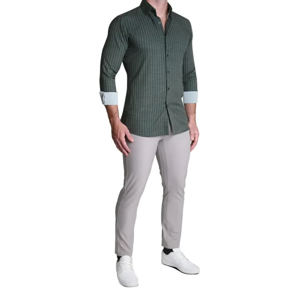 State and Liberty "The Colby" Dark Green & Mint Windowpane | Dress Shirts