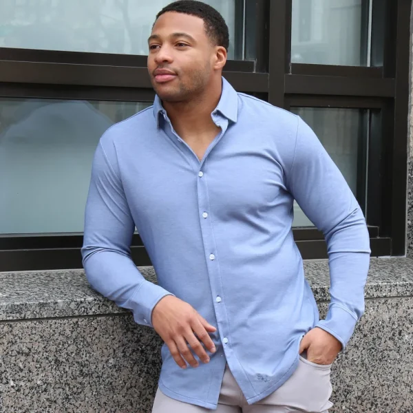 State and Liberty "The Dylan" Sky Blue Pique Button Down | Casual Long Sleeves | Long Sleeve Button Downs
