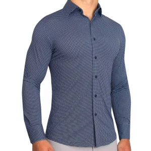 State and Liberty "The Eisenhower" Sport Shirt - Navy With White Grid | Casual Long Sleeves | Long Sleeve Button Downs
