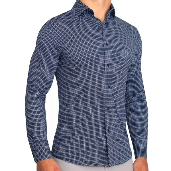 State and Liberty "The Eisenhower" Sport Shirt - Navy With White Grid | Casual Long Sleeves | Long Sleeve Button Downs