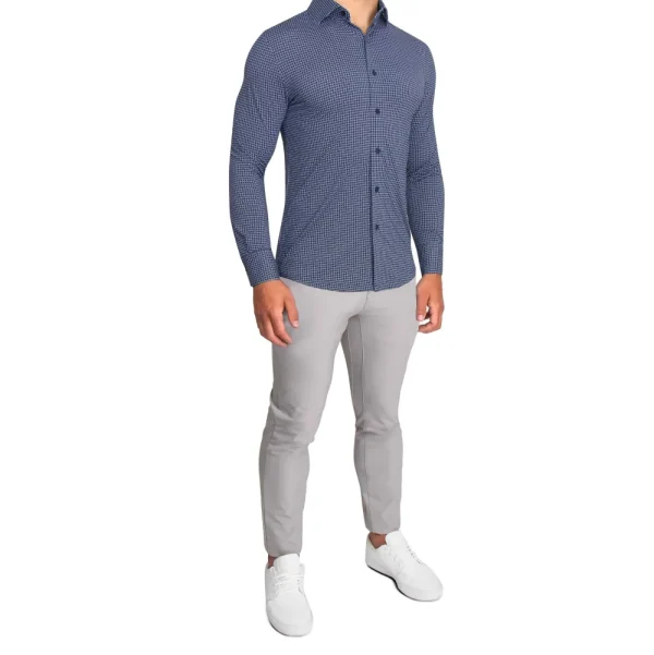 State and Liberty "The Eisenhower" Sport Shirt - Navy With White Grid | Casual Long Sleeves | Long Sleeve Button Downs