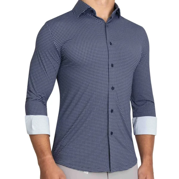 State and Liberty "The Eisenhower" Sport Shirt - Navy With White Grid | Casual Long Sleeves | Long Sleeve Button Downs