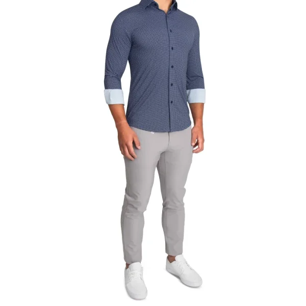 State and Liberty "The Eisenhower" Sport Shirt - Navy With White Grid | Casual Long Sleeves | Long Sleeve Button Downs