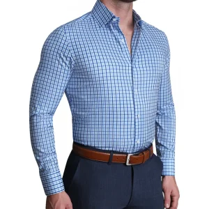 State and Liberty "The Emmett" Light Blue, White & Navy Mid Check | Dress Shirts