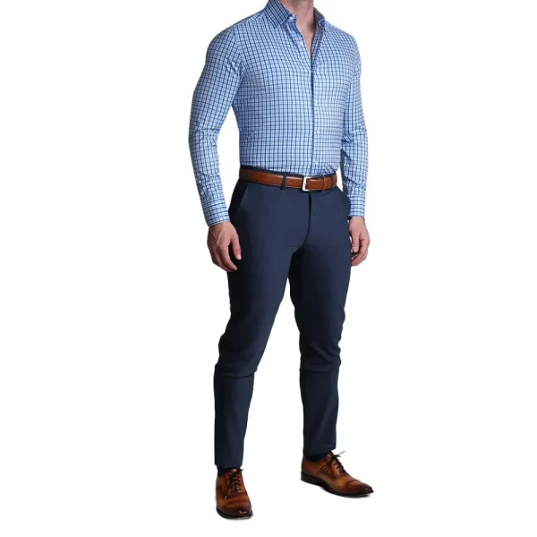 State and Liberty "The Emmett" Light Blue, White & Navy Mid Check | Dress Shirts