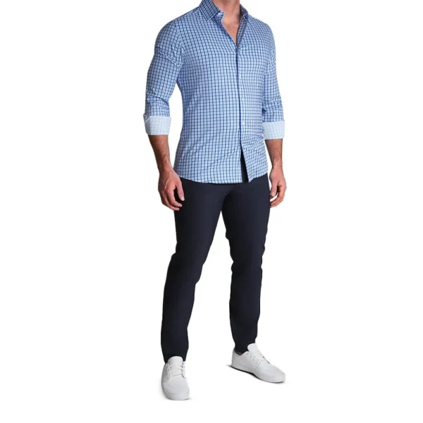 State and Liberty "The Emmett" Light Blue, White & Navy Mid Check | Dress Shirts