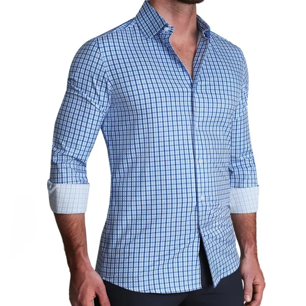 State and Liberty "The Emmett" Light Blue, White & Navy Mid Check | Dress Shirts