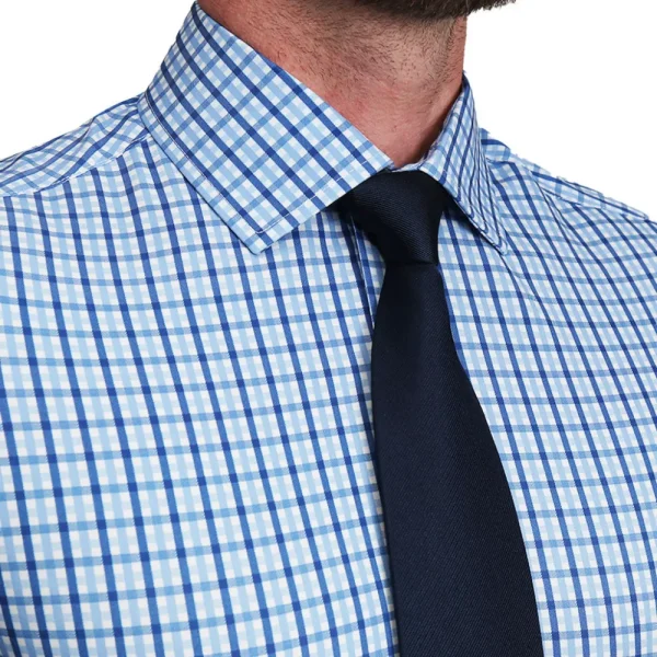 State and Liberty "The Emmett" Light Blue, White & Navy Mid Check | Dress Shirts