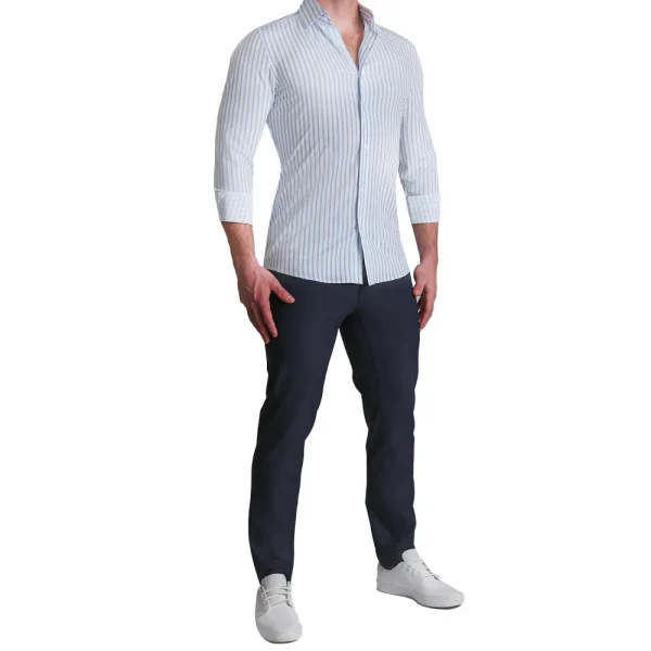 State and Liberty "The Francisco" Light Blue Mid-Stripe | Dress Shirts