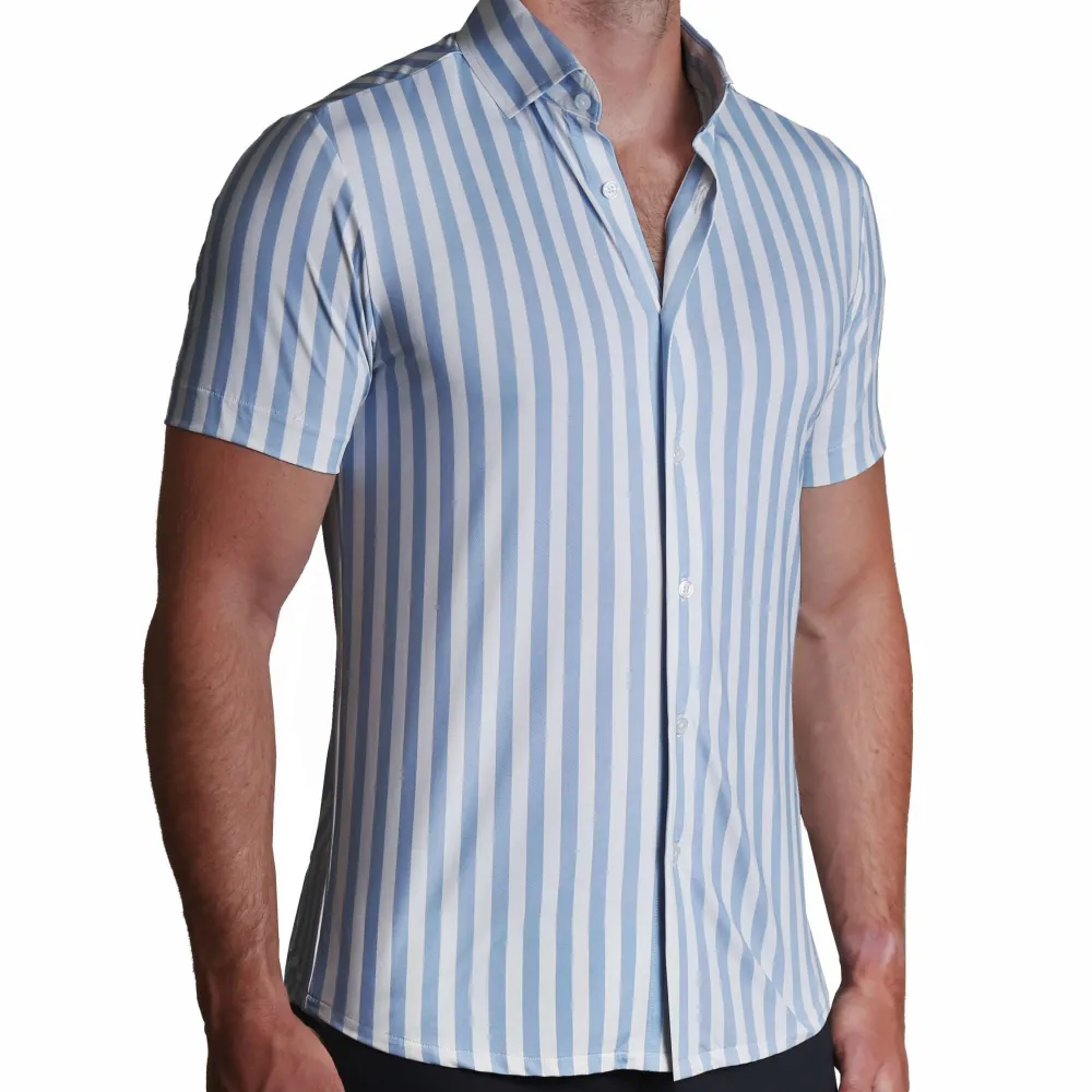 State and Liberty "The Greyson" Light Blue & White Striped | Short Sleeve Button Downs