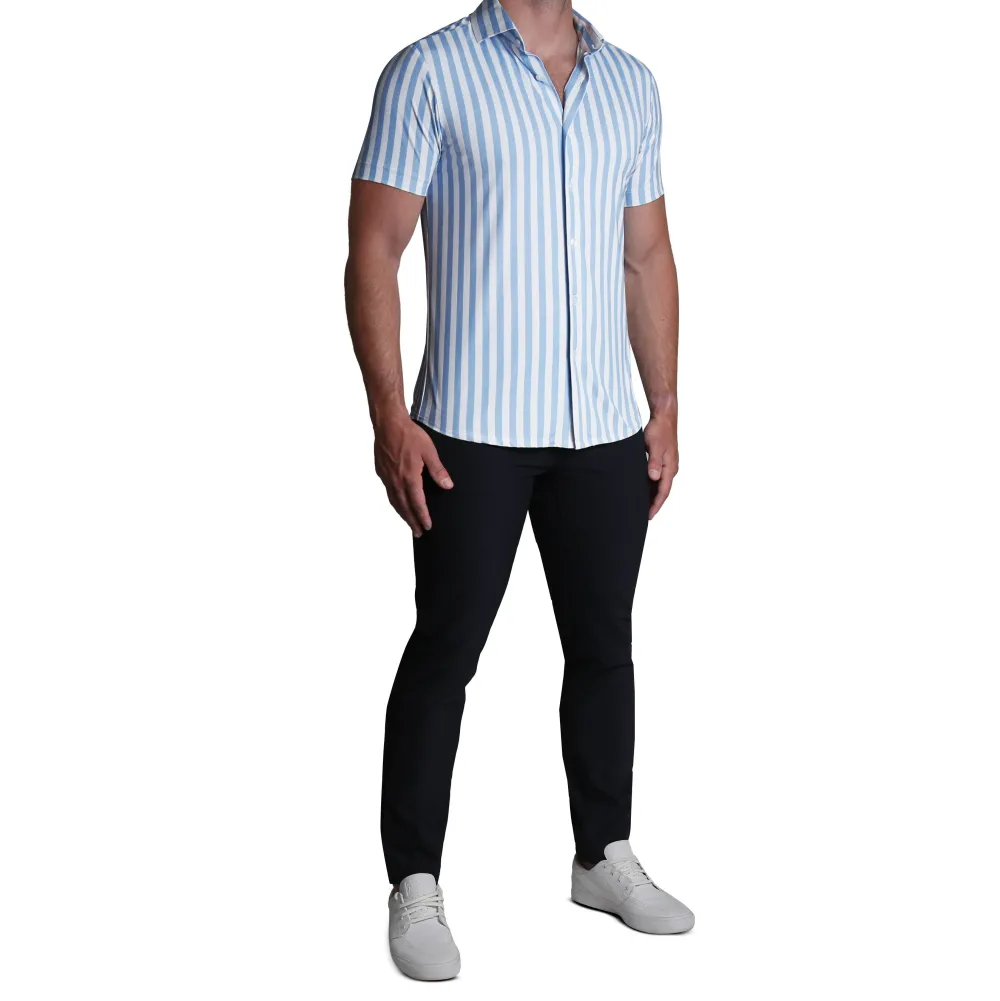 State and Liberty "The Greyson" Light Blue & White Striped | Short Sleeve Button Downs