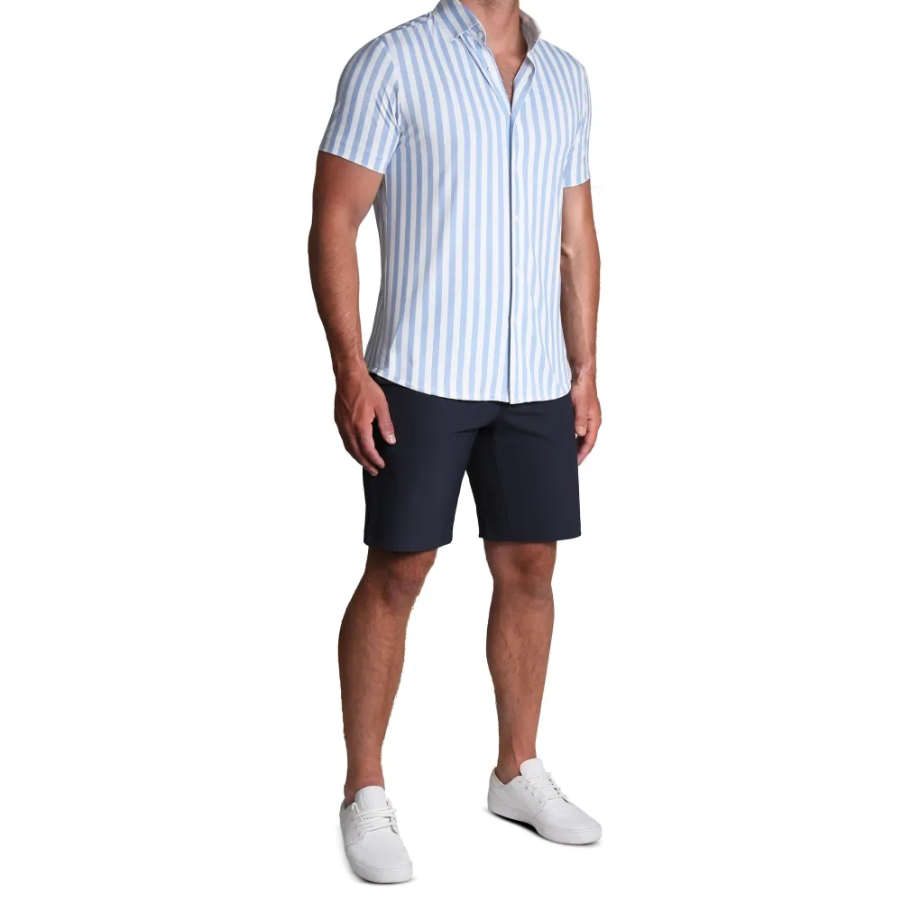 State and Liberty "The Greyson" Light Blue & White Striped | Short Sleeve Button Downs