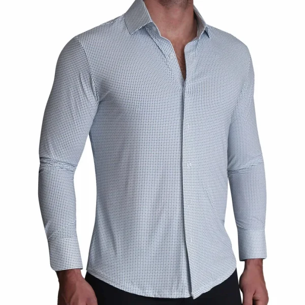 State and Liberty "The Guy" Sport Shirt - Navy & Light Blue Plus Print | Casual Long Sleeves | Long Sleeve Button Downs