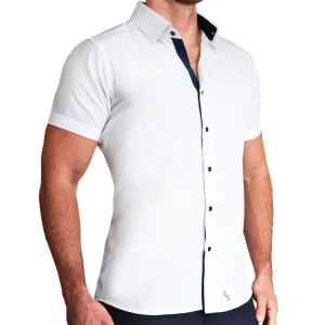 State and Liberty "The Hampton" White with Navy Accents | T-shirts | Short Sleeve Button Downs